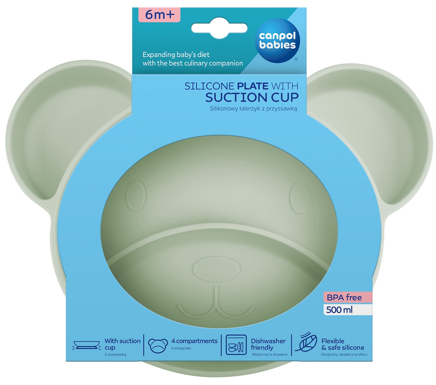 Canpol Babies Silicone three-part plate with a suction cup, BEAR 