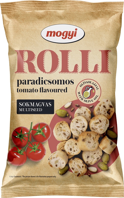 Crutones Mogyi Rolli Multicereales con sabor a tomate y 5% de aceite de oliva 