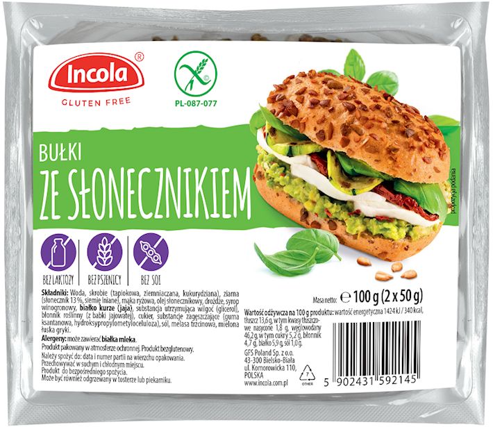 Incola Gluten-free sunflower seed rolls 2x50g 