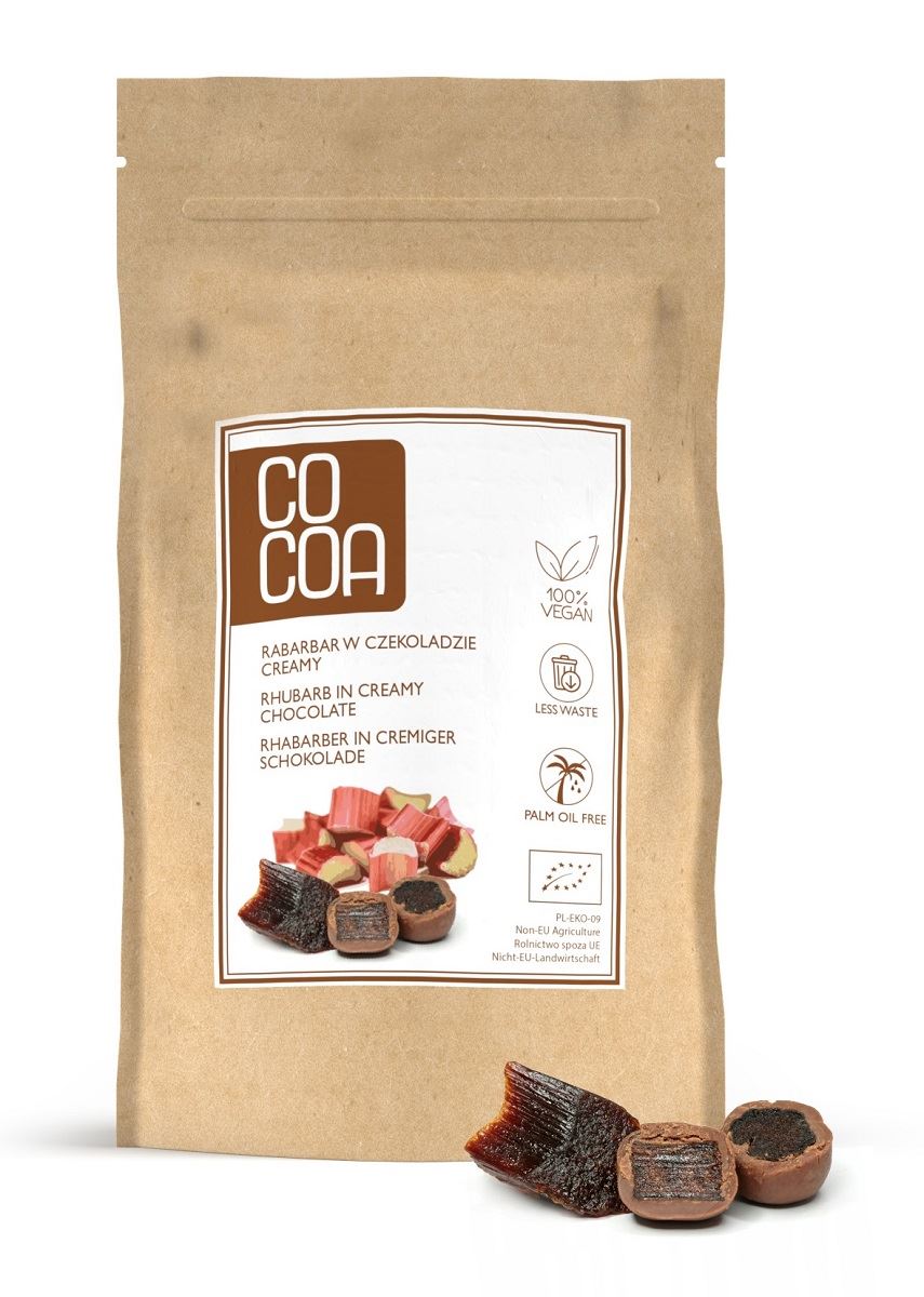 Cocoa Rhubarb in creamy organic chocolate 