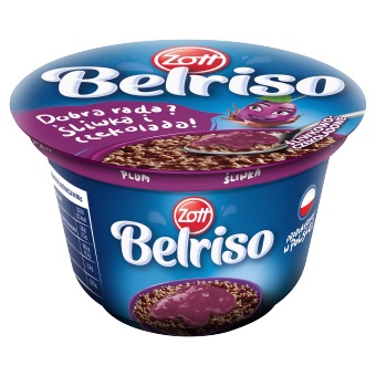 Zott Belriso Chocolate-flavored milk dessert with rice and plum sauce 