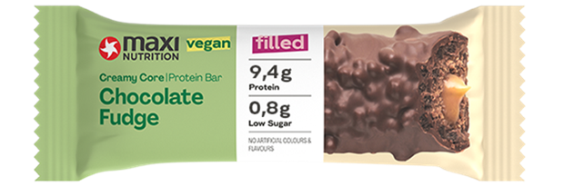 Maxi Nutrition Barrita proteica vegana sabor chocolate y nueces con caramelo 