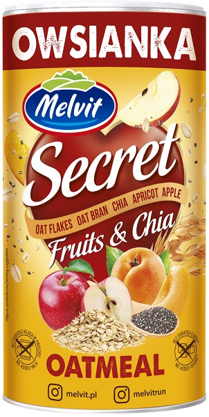 Melvit Secret Oatmeal in a tube with fruit and chia seeds 