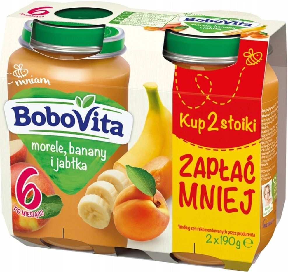 BoboVita dessert apricots, bananas and apples, 2x190g 