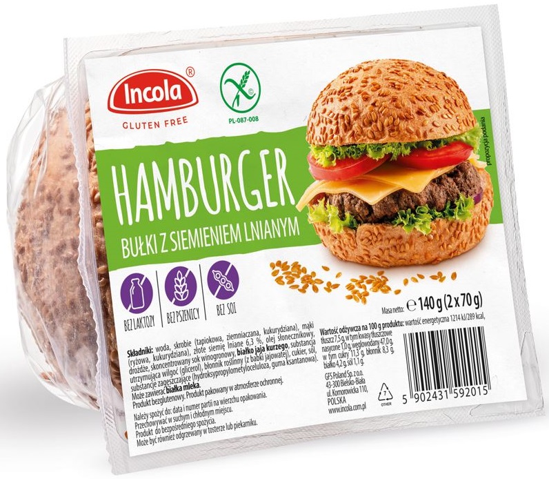 Incola Pan de hamburguesa sin gluten con linaza 2x70g 