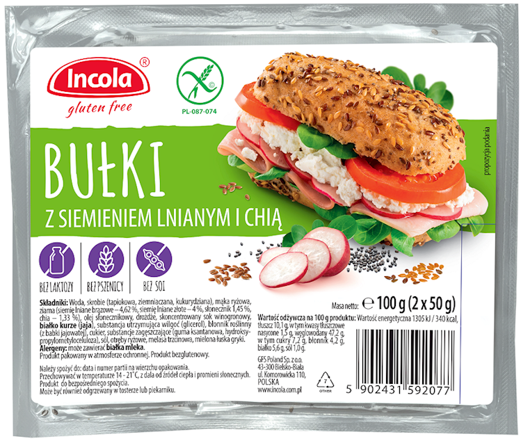 Incola Bułki z siemieniem lnianym i chia bezglutenowe 2x50g