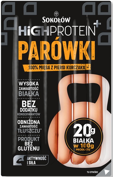 Salchichas de ave ricas en proteínas Sokołów elaboradas con pechuga de pollo 