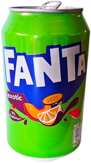 Fanta Exotic peach, passion fruit, orange flavored drink  