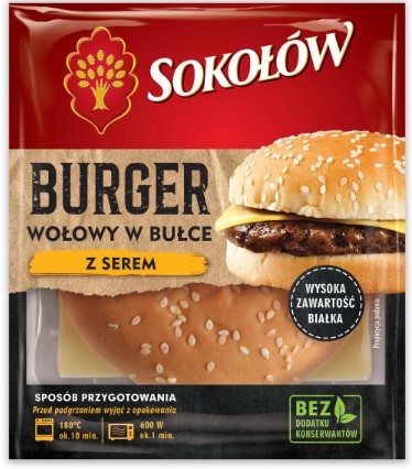 Sokołów Beef burger in a bun with cheese 