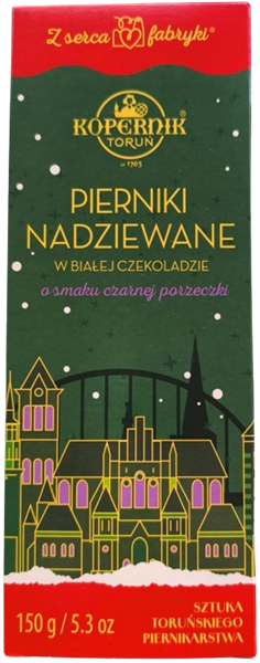 Kopernik Pierniki nadziewane w  białej czekoladzie o smaku czarnej porzeczki