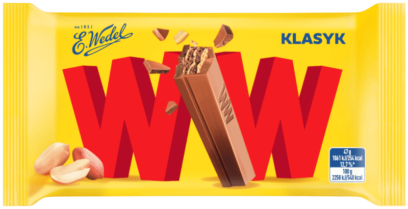 E. Wedel WW Wafelki przekładane  kremem orzechowym w mlecznej czekoladzie