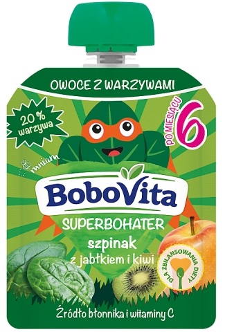 BoboVita Superbohater Mus szpinak  z jabłkiem i kiwi