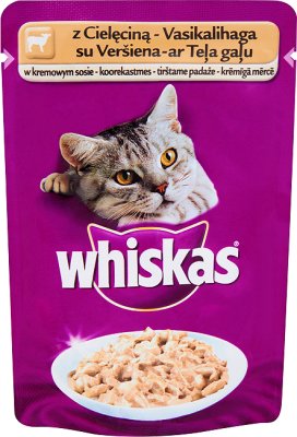 Whiskas Adult - mięsne kawałki w smakowitym sosie, dla dorosłych kotów - saszetka z cielęciną i groszkiem