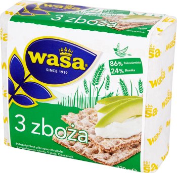 Wasa pieczywo chrupkie w 100% pełnoziarniste 3 zboża