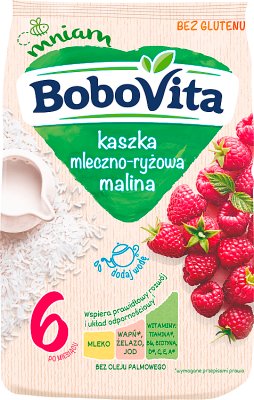 milky-rice porridge with modified milk with raspberries