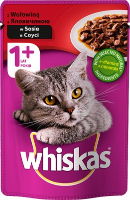 Whiskas Adult - mięsne kawałki w smakowitym sosie, dla dorosłych kotów z wołowiną