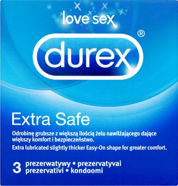 Durex Extra Safe prezerwatywy grubsze z dodatkową ilością środka nawilżającego