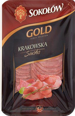 Gold- Krakau trockene Wurst , in Scheiben geschnitten