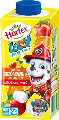 ( Hortex ) drink for children in a carton with a straw apples , peaches , oranges