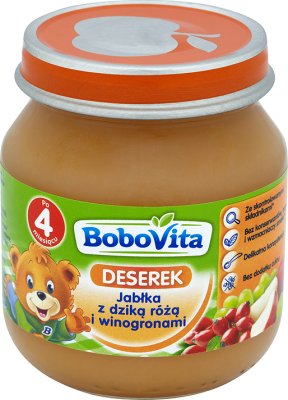 BoboVita owoce jabłka i winogrona z różanym puree