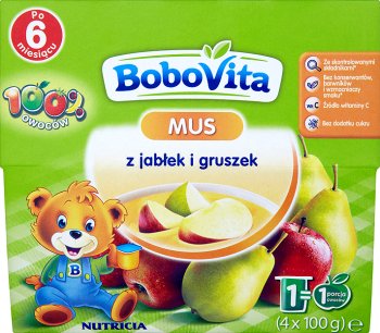 BoboVita mus 4 x 100g z jabłek i gruszek