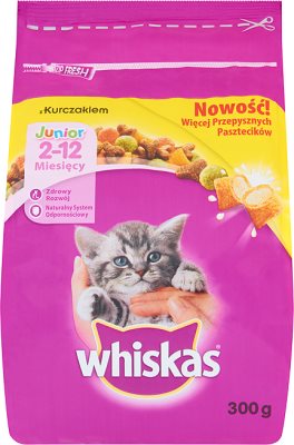 Whiskas Junior - sucha karma dla kotów w wieku od 1 do 12 miesięcy - worek z kurczakiem i mięsnymi pasztecikami