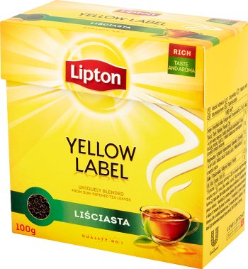 gelben Aufkleber schwarzer Tee Blatt