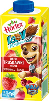 ( Hortex ) drink for children in a carton with a straw apples, cherries , strawberries