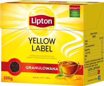 gelben Aufkleber schwarzer Tee granuliert