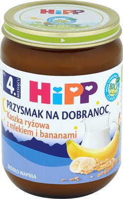 HiPP BIO Przysmak na Dobranoc Kaszka ryżowa z mlekiem i bananami po 4. miesiącu 190 g 