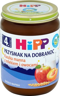 HiPP BIO Przysmak na Dobranoc Kaszka manna z mlekiem i owocami po 4. miesiącu 190 g 