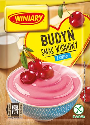 Winiary pudding with sugar cherry