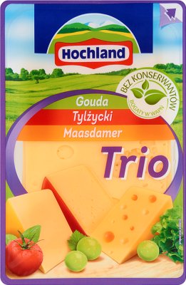 твердый сыр нарезанный трио - Maasdamer , Тильзит , Гауда