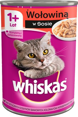 Whiskas Adult - mięsne kawałki w sosie, dla dorosłych kotów - puszka z wołowiną w sosie