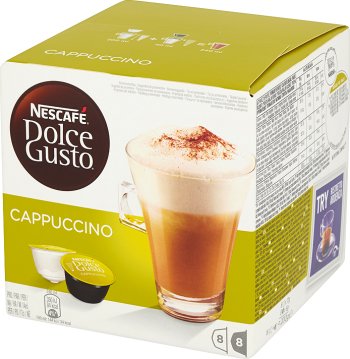 dolce gusto cappuccino - roasted coffee beans and whole milk powder with sugar ( pack contains 8 capsules of coffee and 8 milk )