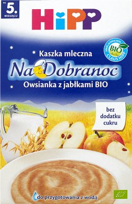 HiPP BIO Na Dobranoc Kaszka mleczna Owsianka z jabłkami po 5. miesiącu 250 g 