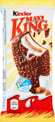 Maxi König Waffel mit Milch und Karamellfüllung , mit Milchschokolade und Haselnüsse zerkleinert bedeckt