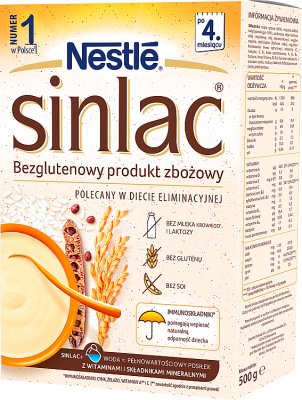 Nestle Sinlac produkt zbożowy bezglutenowy dla niemowląt z alergią na białko mleka krowiego i  sojowe