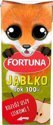 Fortuna 100% apple juice in a carton with a straw