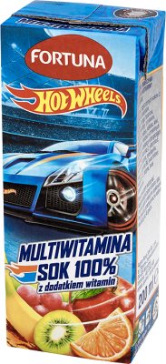 Hot Wheels 100% juice in a carton with a straw multivitamin