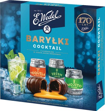 e baril boîte de cocktail de chocolats à l'alcool en dessert au chocolat