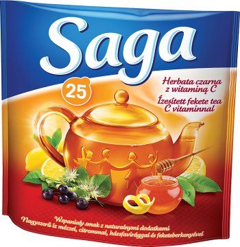 Сага черный выразить чай из витамина С 25 мешков извести цветок , мед , лимон, черноплодная рябина