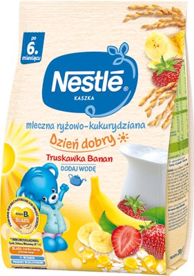 Nestle kaszka mleczna ryżowo-kukurydziana banan-truskawka, Bifidus BL, 11 witamin z mlekiem modyfikowanym