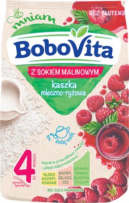 milky-rice porridge with raspberry juice