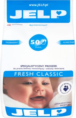 Jelp Fresh Classic hipoalergiczny specjalistyczny proszek do białego prania plus 0,5l płynu do płukania gratis