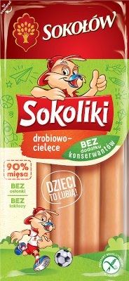 Sokoliki pollo y salchichas de ternera , ahumados y cocidos al vapor , el 87 % de la carne