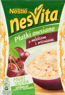 nesvita oatmeal with milk and cherries