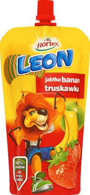 Hortex Leon sok 100% dla dzieci, w saszetce z zakrętką jabłko, banan, truskawka
