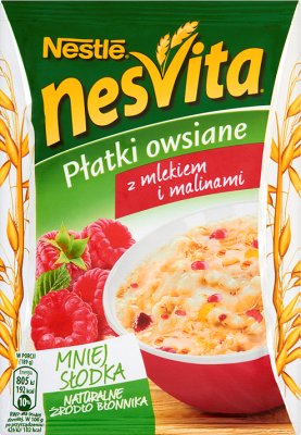 nesvita oatmeal with milk and raspberries