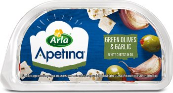 Arla Apetina z zielonymi oliwkami i czosnkiem ser biały typu feta w zalewie